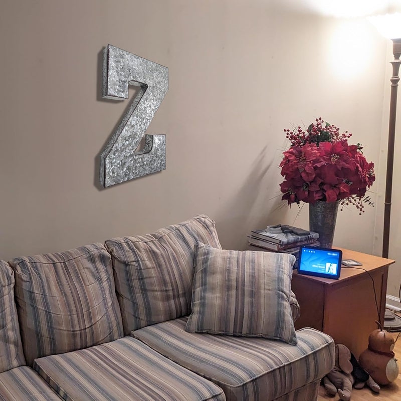 Science Purchase 20" Metal Letter Z Wall Decor, Silver with Rusted Edges, Galvanized Wall Mountable Decoration for Country, Mid-Century, or Farmhouse Themed Room or Event - Image 4